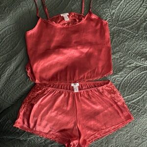 Forever 21 Burnt Coral Satin Pajama Set